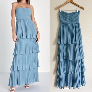 Lulu's Strapless Blue Maxi Dress